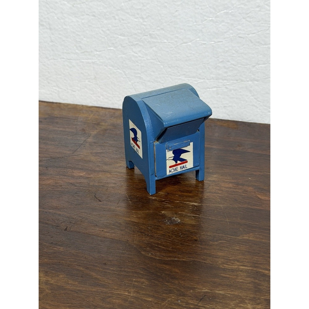 Vintage Mini Wood ACME Post Office Mail Box Stamp Dispenser Refrigerator Magnet